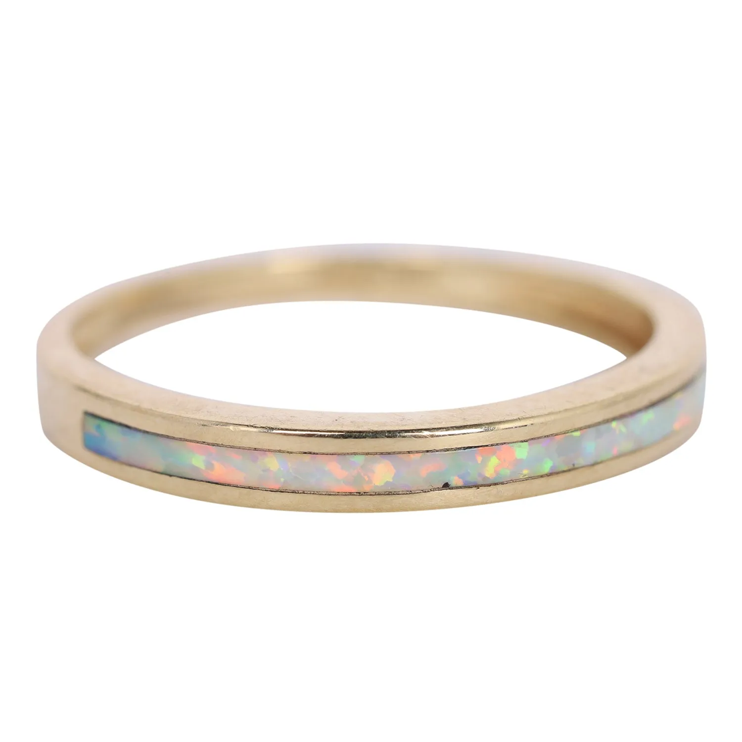 10Kt Yellow Gold Smooth Opal Inlay Wedding Band Size 7