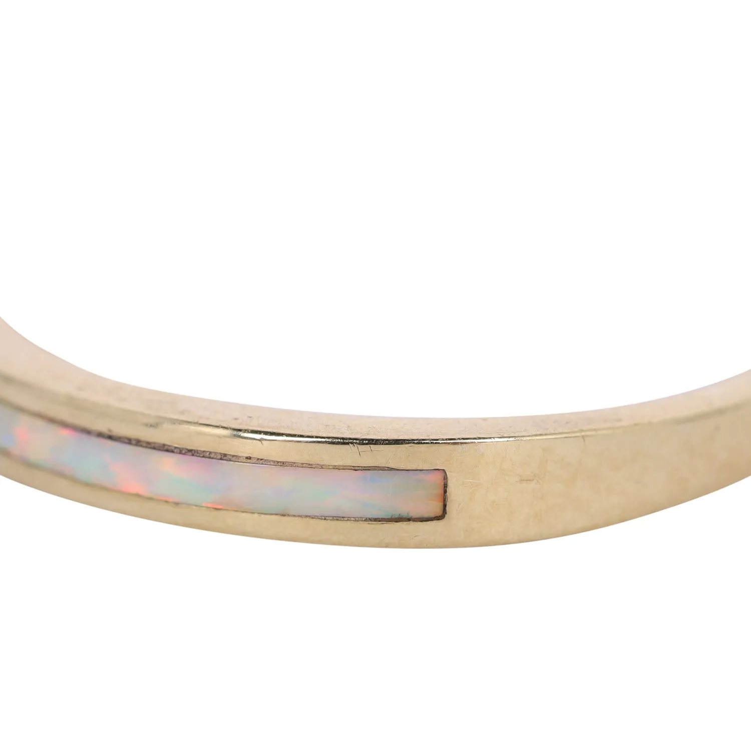 10Kt Yellow Gold Smooth Opal Inlay Wedding Band Size 7