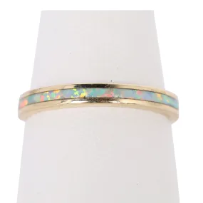 10Kt Yellow Gold Smooth Opal Inlay Wedding Band Size 7