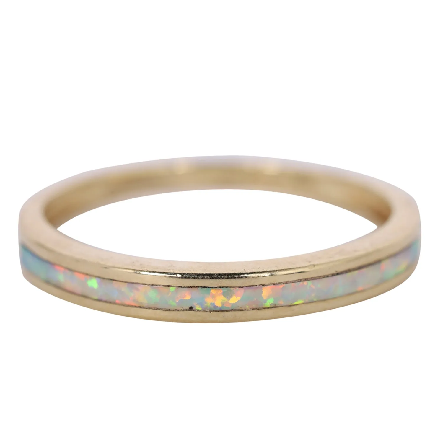 10Kt Yellow Gold Smooth Opal Inlay Wedding Band Size 7