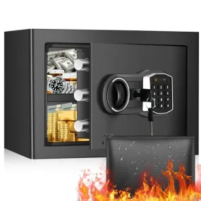 1.2 Cub Home Safe Fireproof Waterproof, Digital Home Security Safe Box with Fireproof Money Bag, Digital Keypad and Spare Keys, Small Fireproof Safe for Home Jewellery Money Valuables