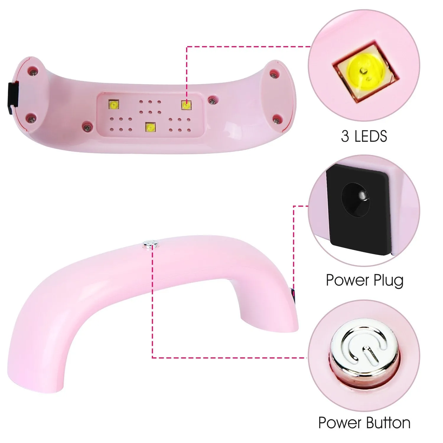 9W Portable LED Nail Dryer Lamp UV Gel Curing Light 60S Timer Black Pink