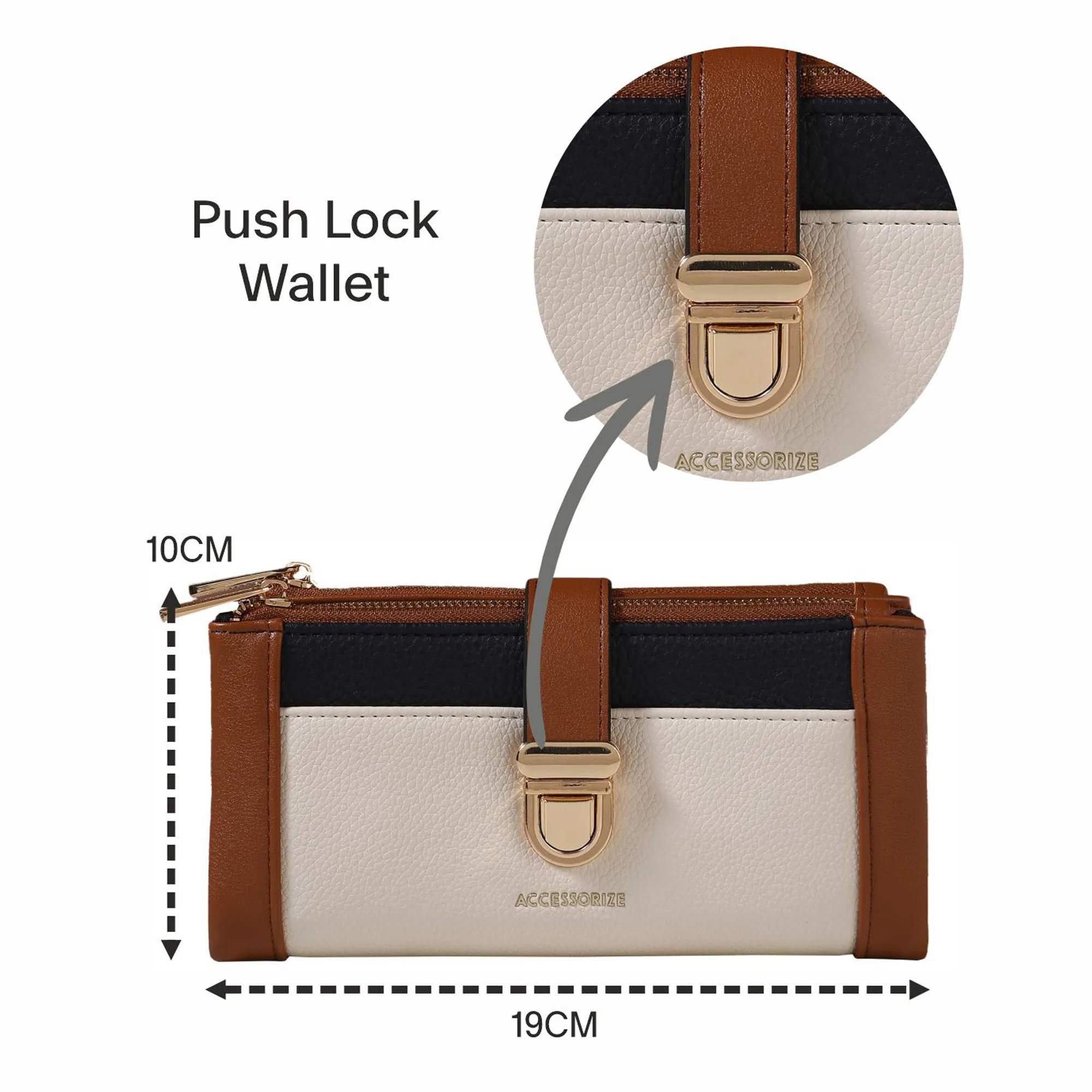 Accessorize London Women's Brown Colour Block Push Lock Wallet