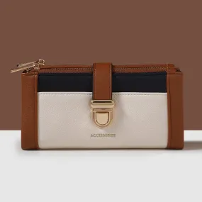 Accessorize London Women's Brown Colour Block Push Lock Wallet