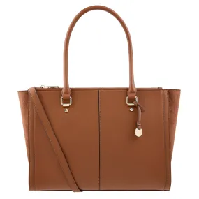 Accessorize London Women's Lenny Tan Solid Medium Tote Handbag