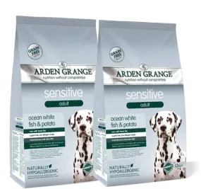 Arden Grange 2 Bag Deal (2 x 12kg) Adult Dry Dog Food Sensitive Ocean White Fish & Potato