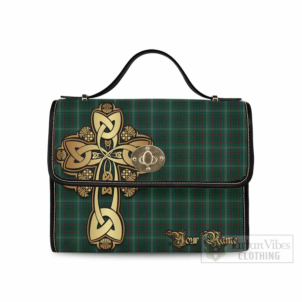 Armagh County Ireland Tartan Waterproof Canvas Bag Golden Thistle Celtic Cross Style