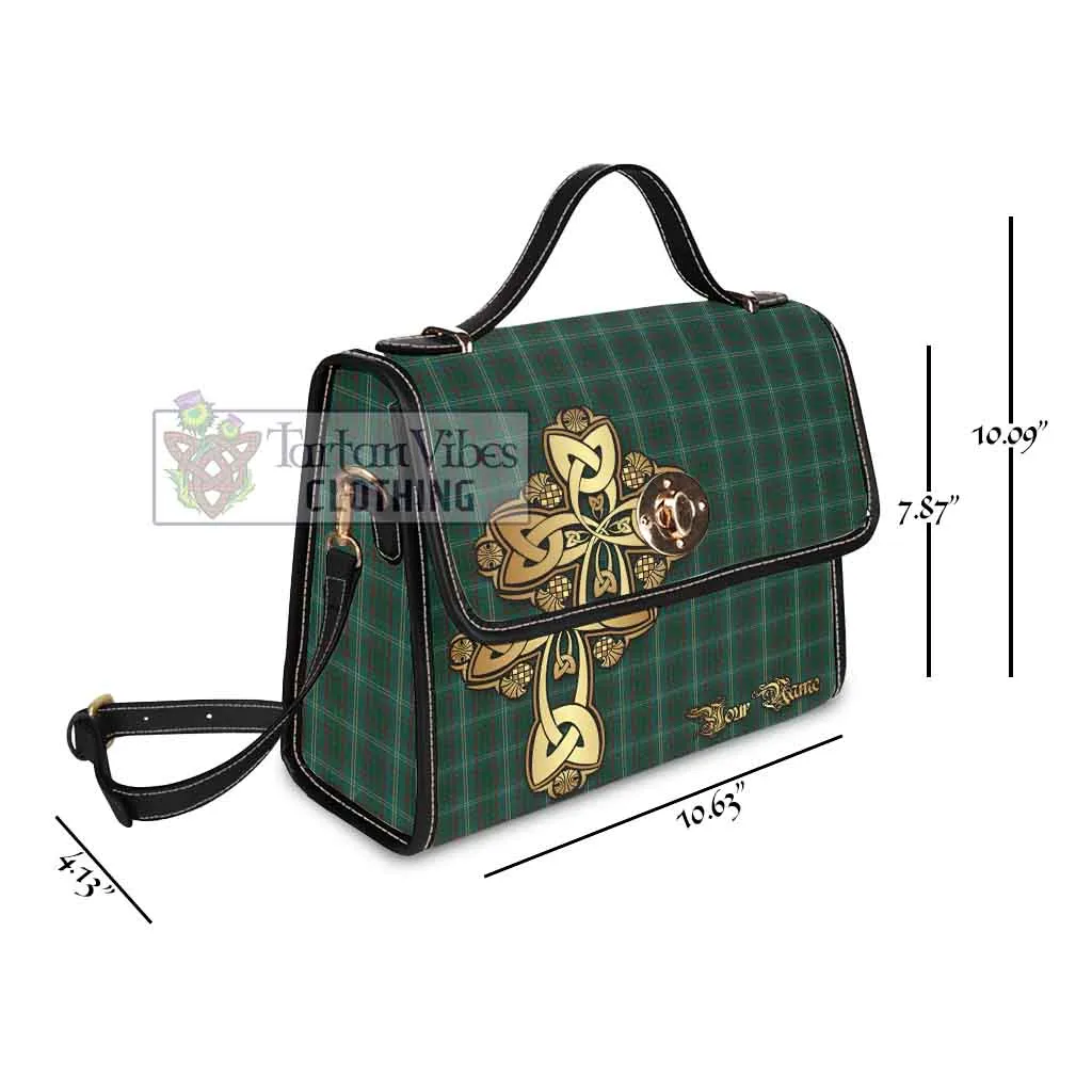 Armagh County Ireland Tartan Waterproof Canvas Bag Golden Thistle Celtic Cross Style