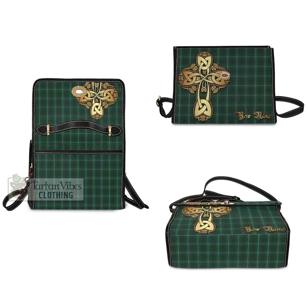 Armagh County Ireland Tartan Waterproof Canvas Bag Golden Thistle Celtic Cross Style