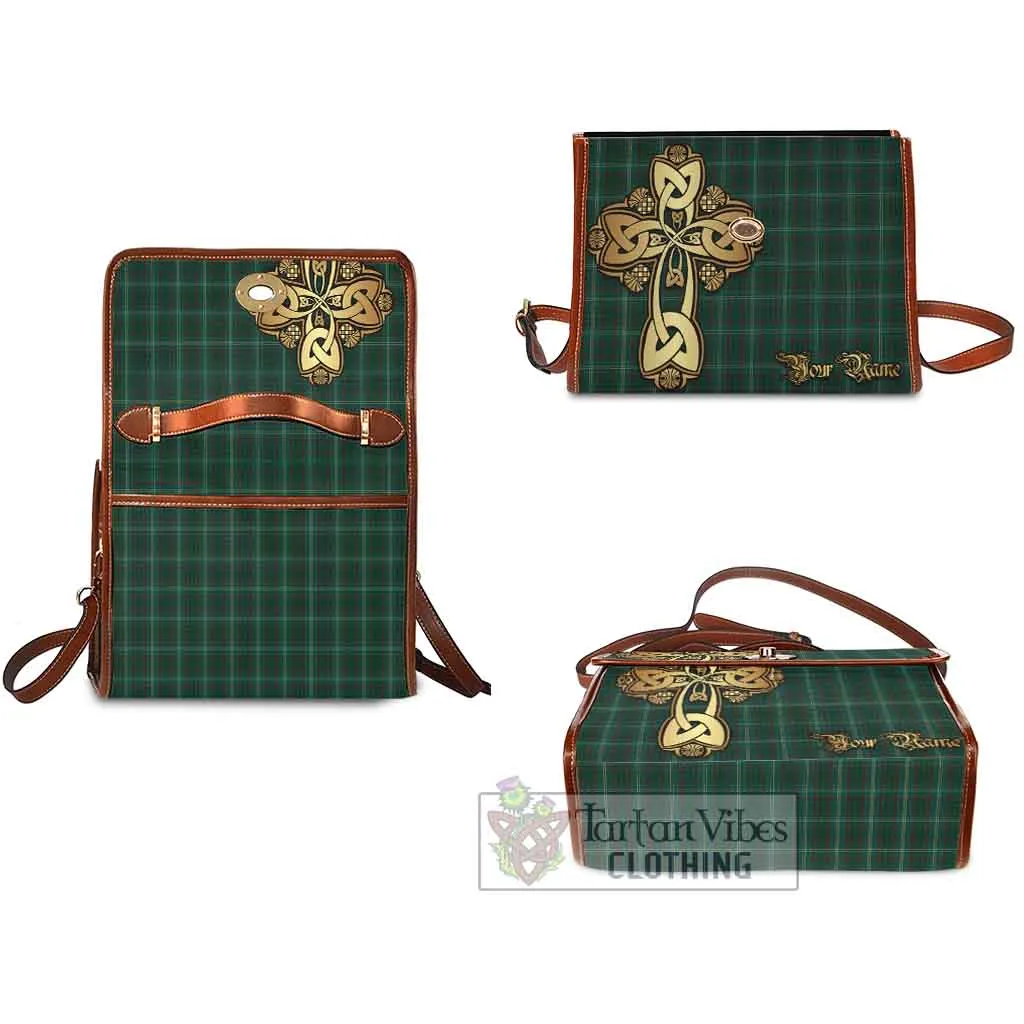 Armagh County Ireland Tartan Waterproof Canvas Bag Golden Thistle Celtic Cross Style