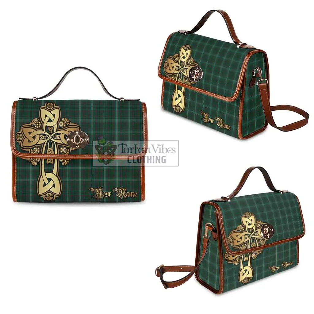 Armagh County Ireland Tartan Waterproof Canvas Bag Golden Thistle Celtic Cross Style