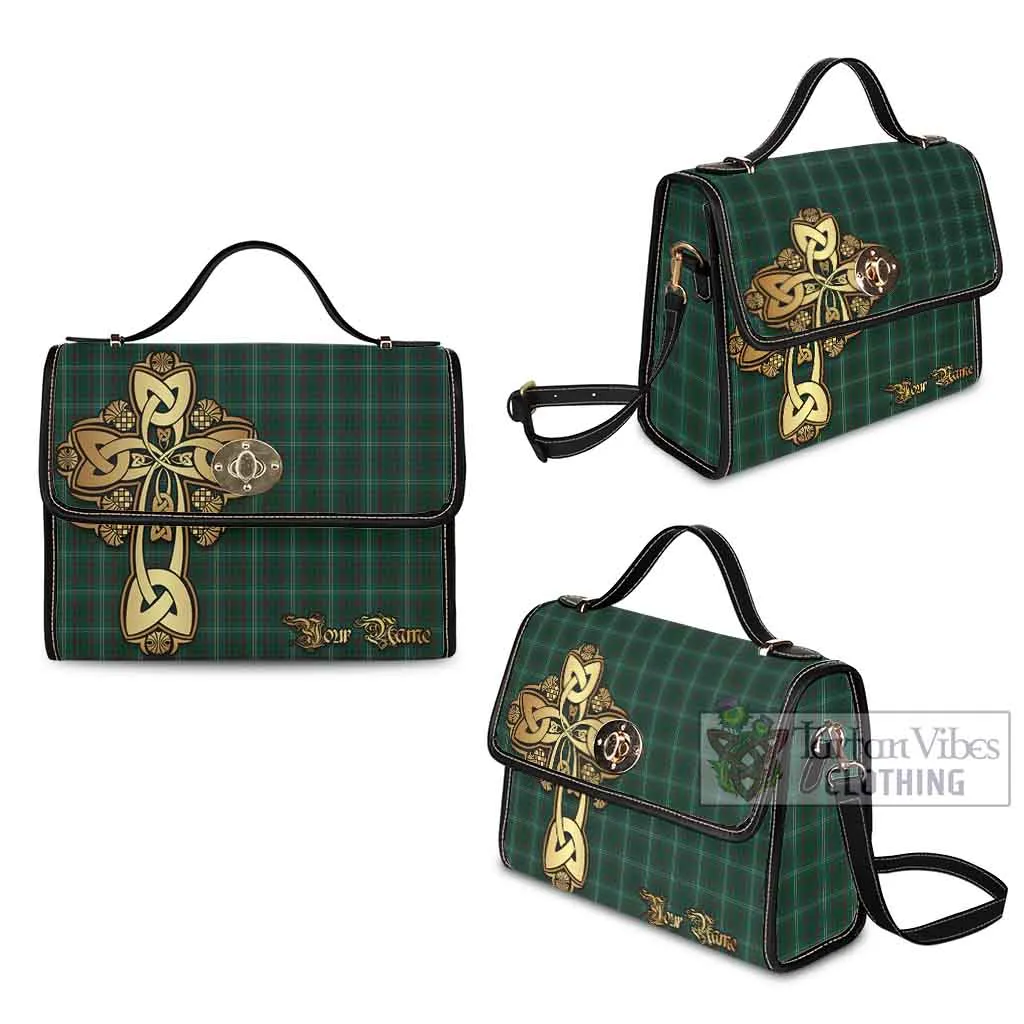 Armagh County Ireland Tartan Waterproof Canvas Bag Golden Thistle Celtic Cross Style