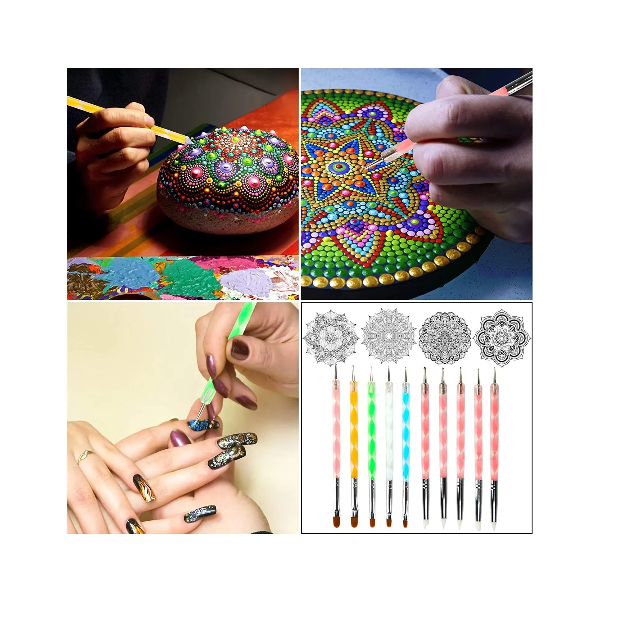 Augshy 58PCS Mandala Rock Dotting Tools Set Rock Painting Supplies with a Blue Zipper