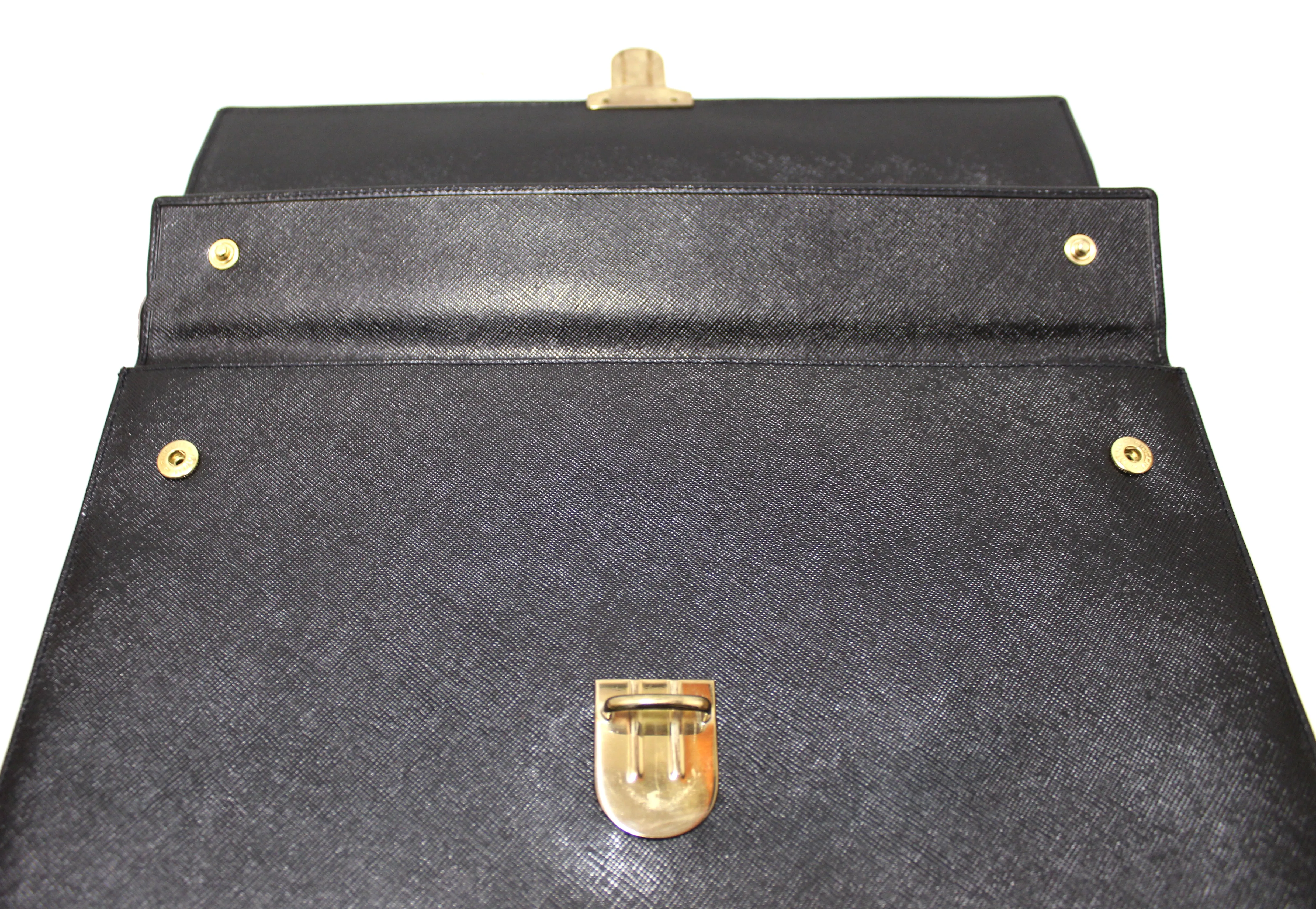 Authentic Prada Black Saffiano Leather Folio Pouch Briefcase Bag