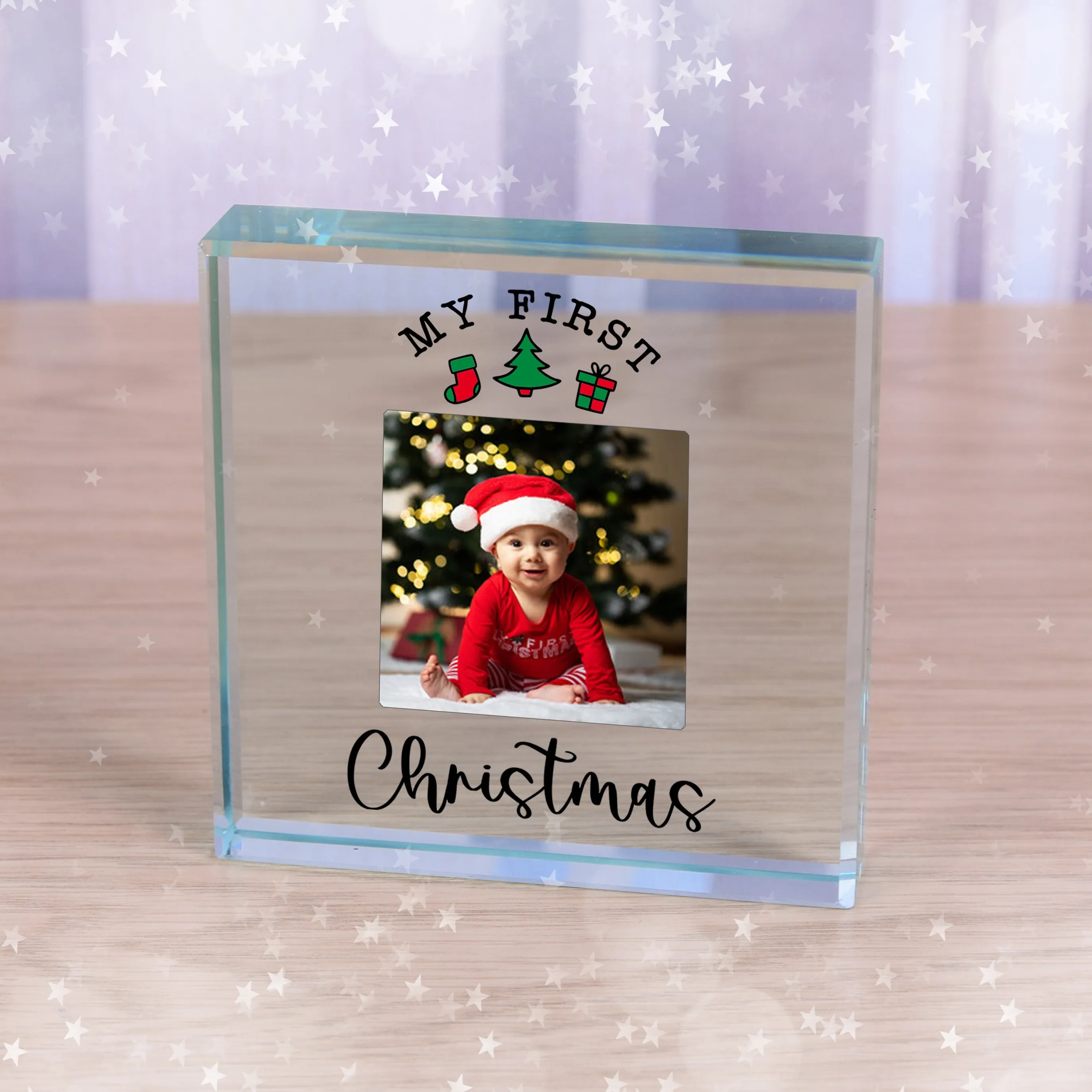 Baby’s First Christmas Photo Crystal Glass Ornament Keepsake