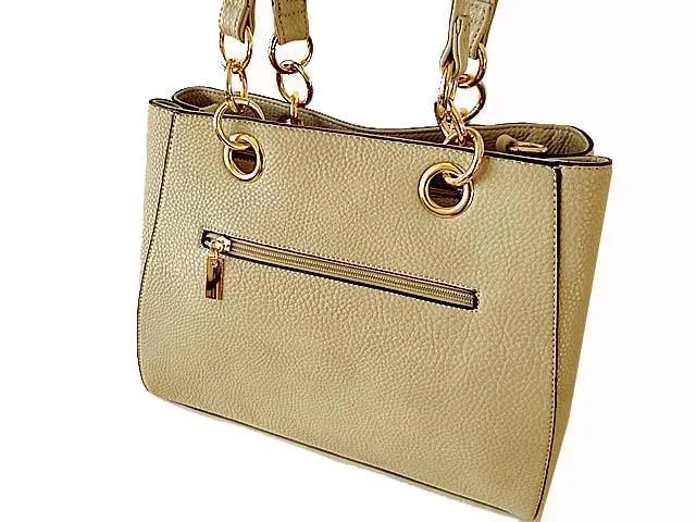 BEIGE MULTI-COMPARTMENT CHAIN HANDBAG WITH STRAP