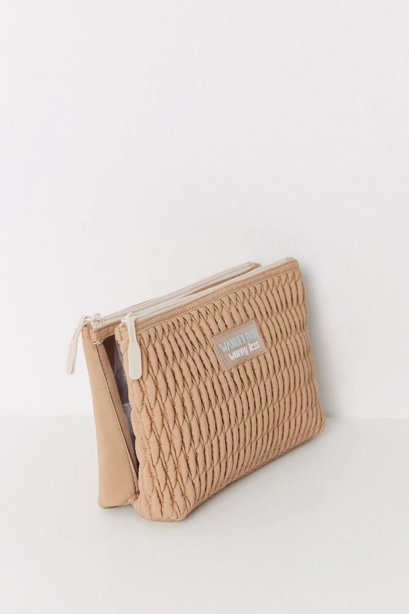 Beige padded double toiletry bag