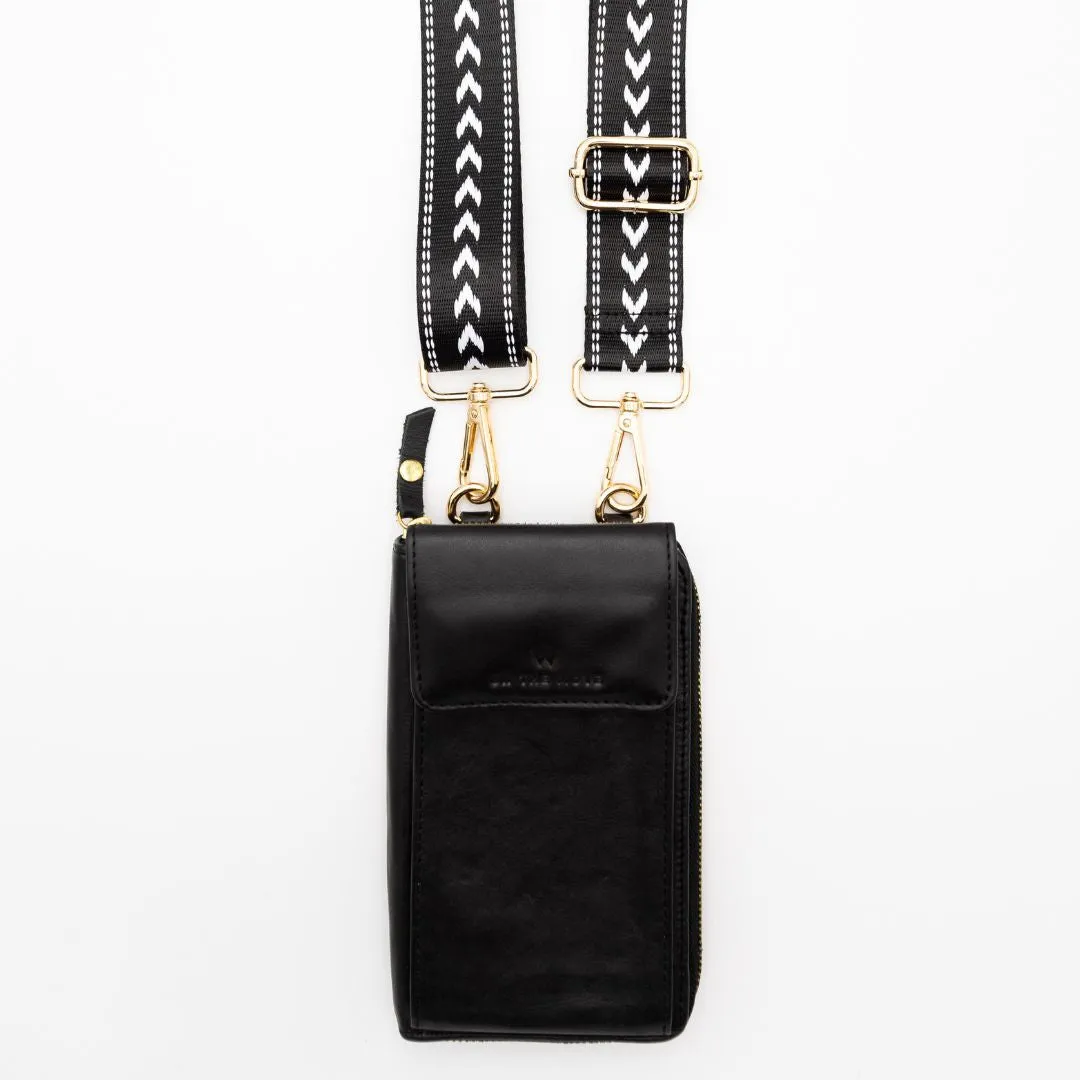 Black Leather Phone Purse Bag (w Gold Fittings)