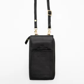 Black Leather Phone Purse Bag (w Gold Fittings)