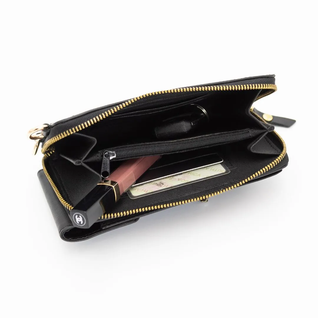 Black Leather Phone Purse Bag (w Gold Fittings)