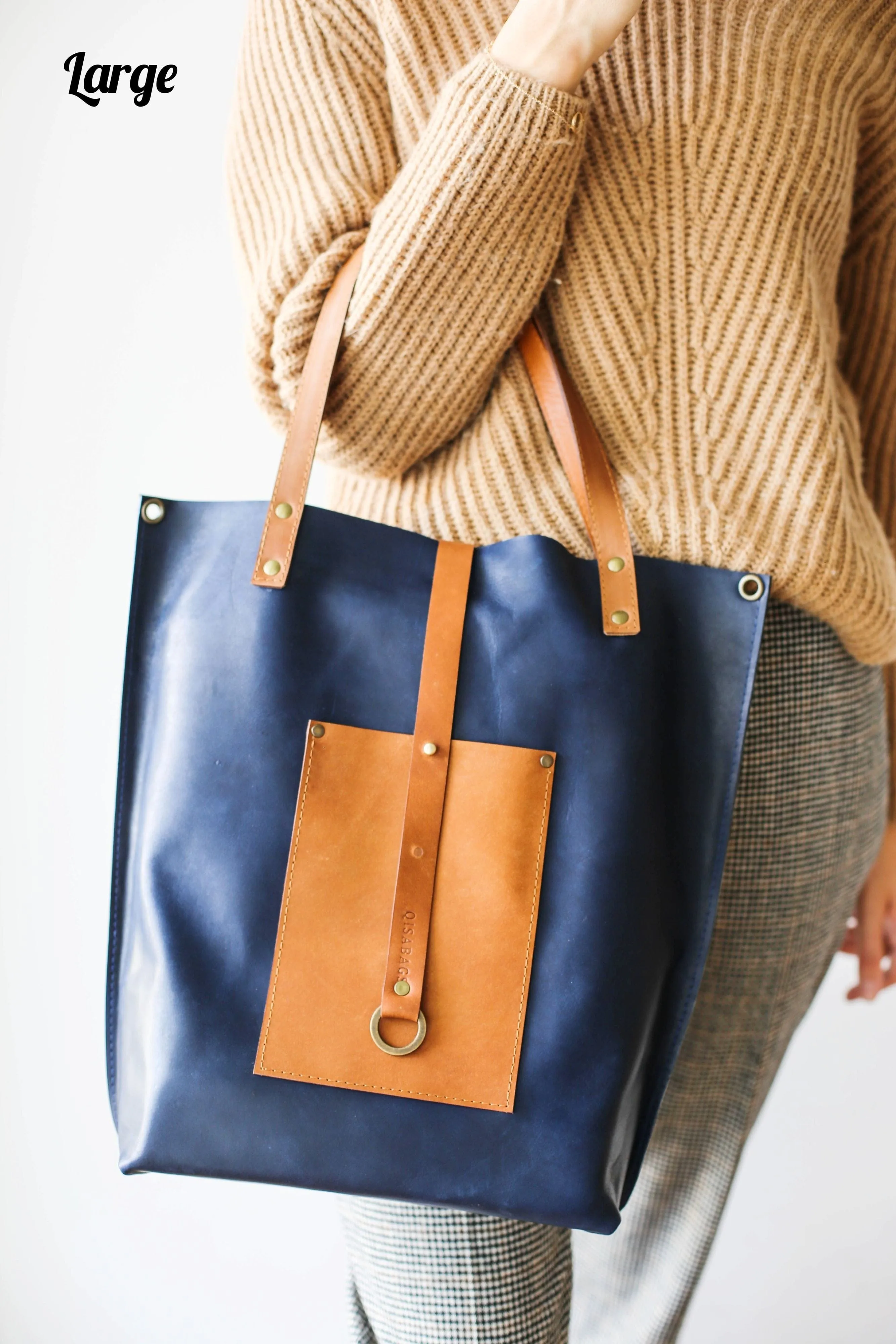 Blue w/Brown Leather tote