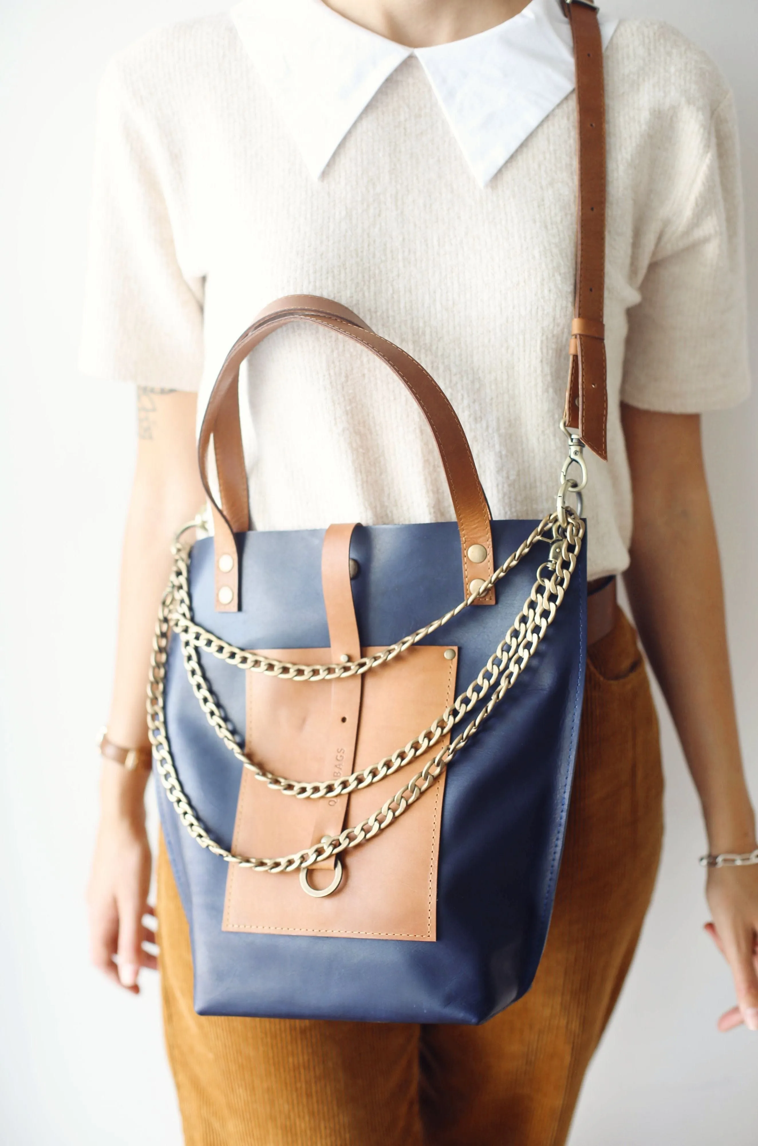 Blue w/Brown Leather tote