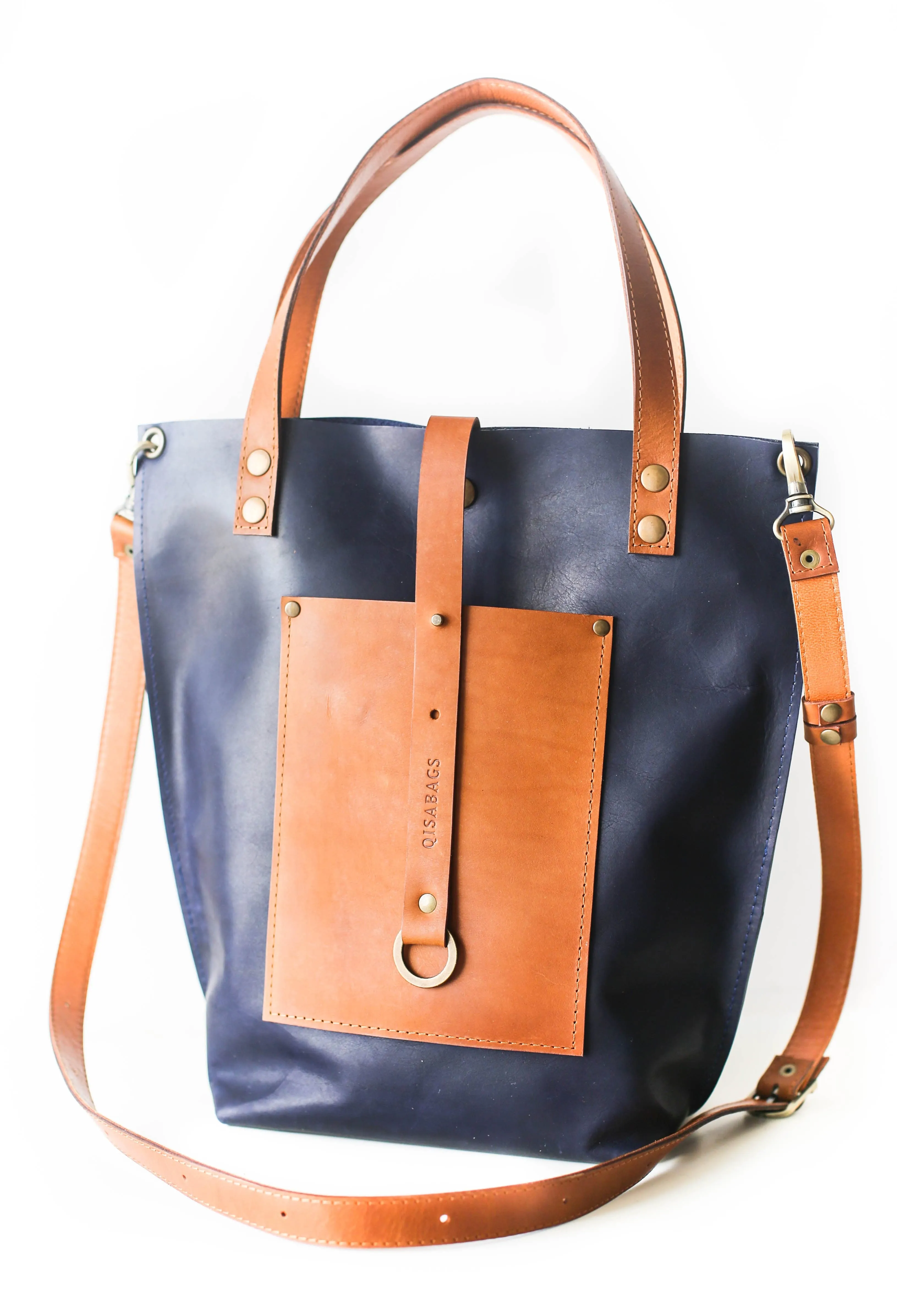 Blue w/Brown Leather tote