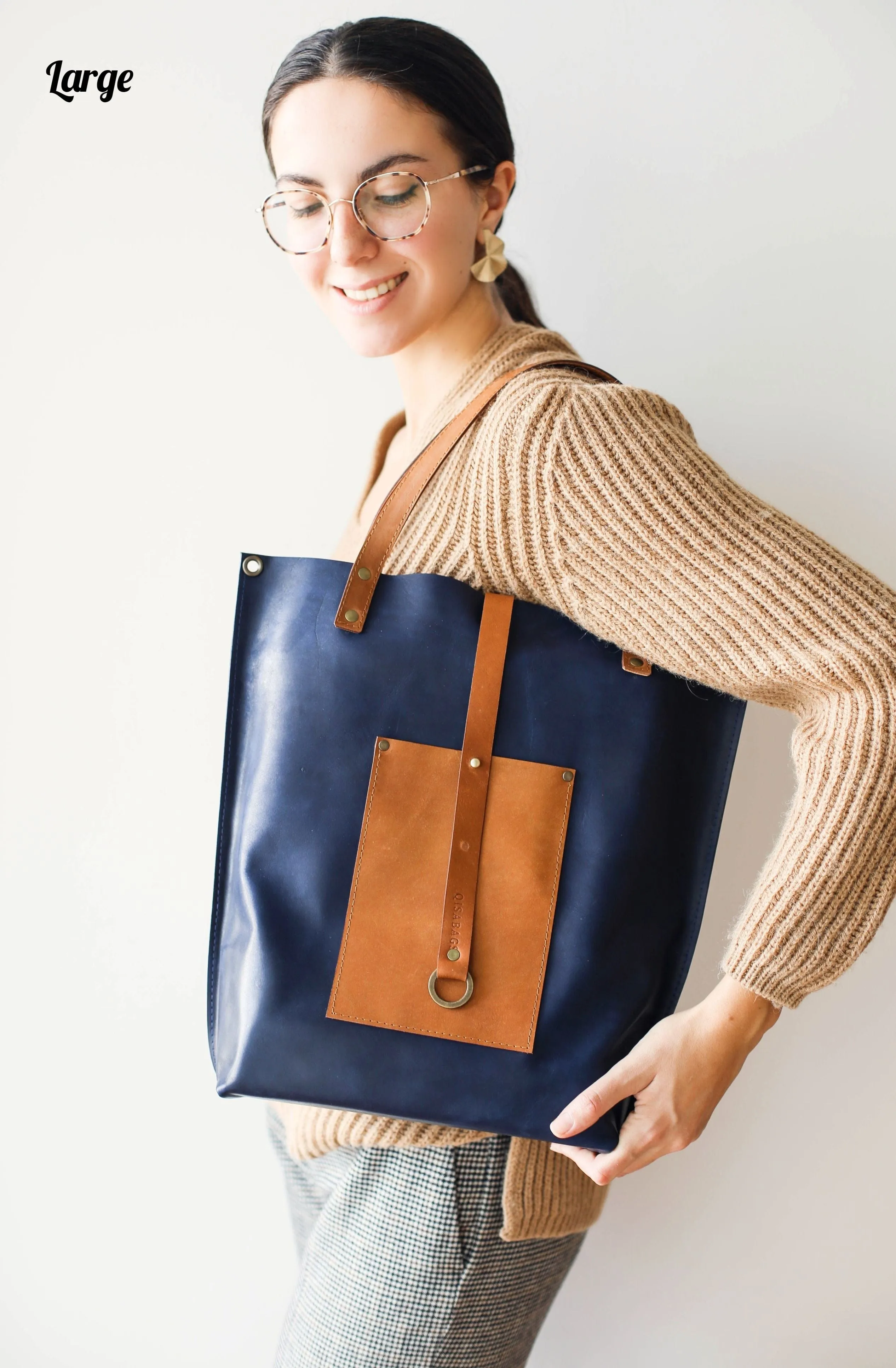 Blue w/Brown Leather tote