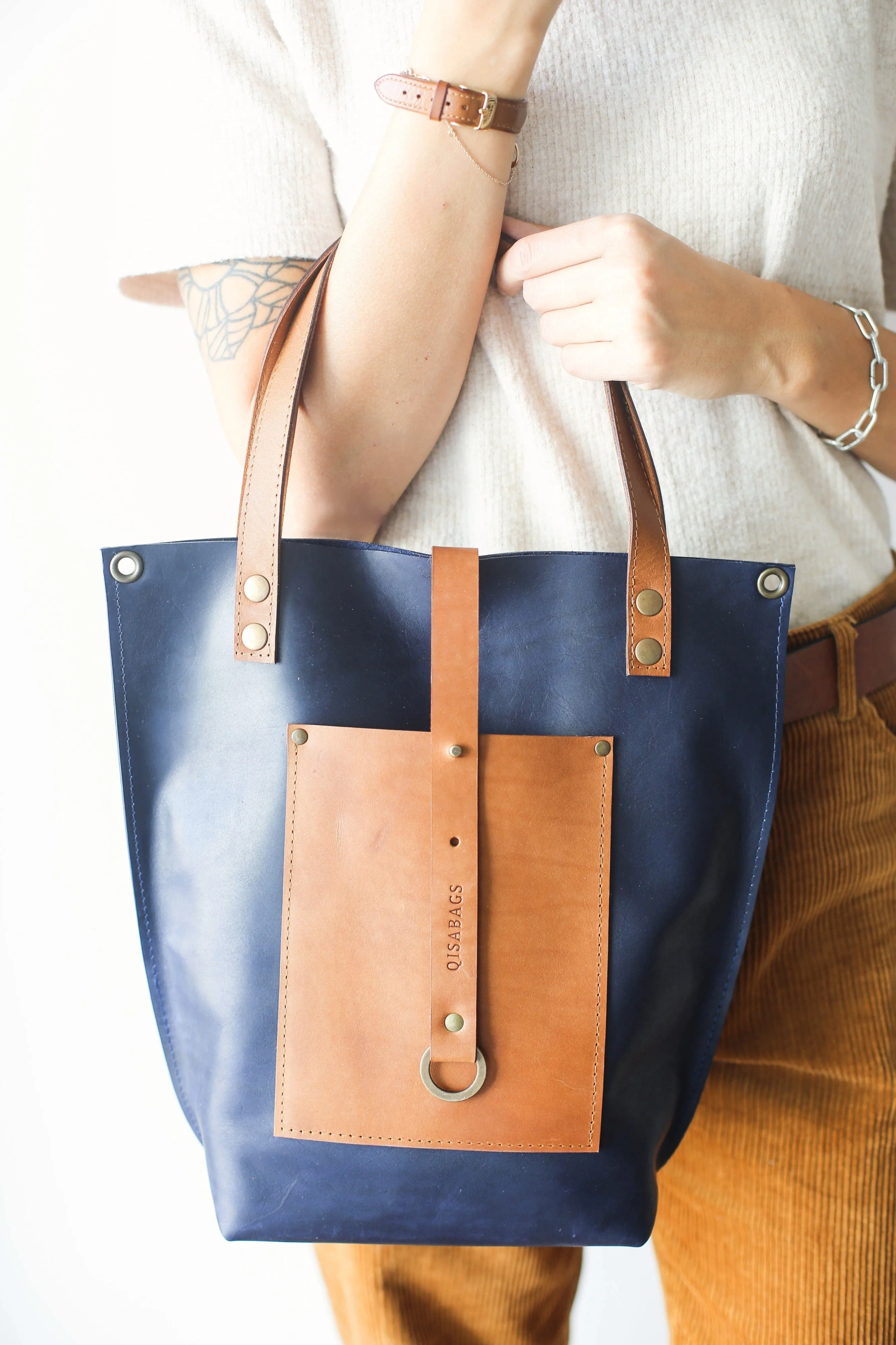 Blue w/Brown Leather tote