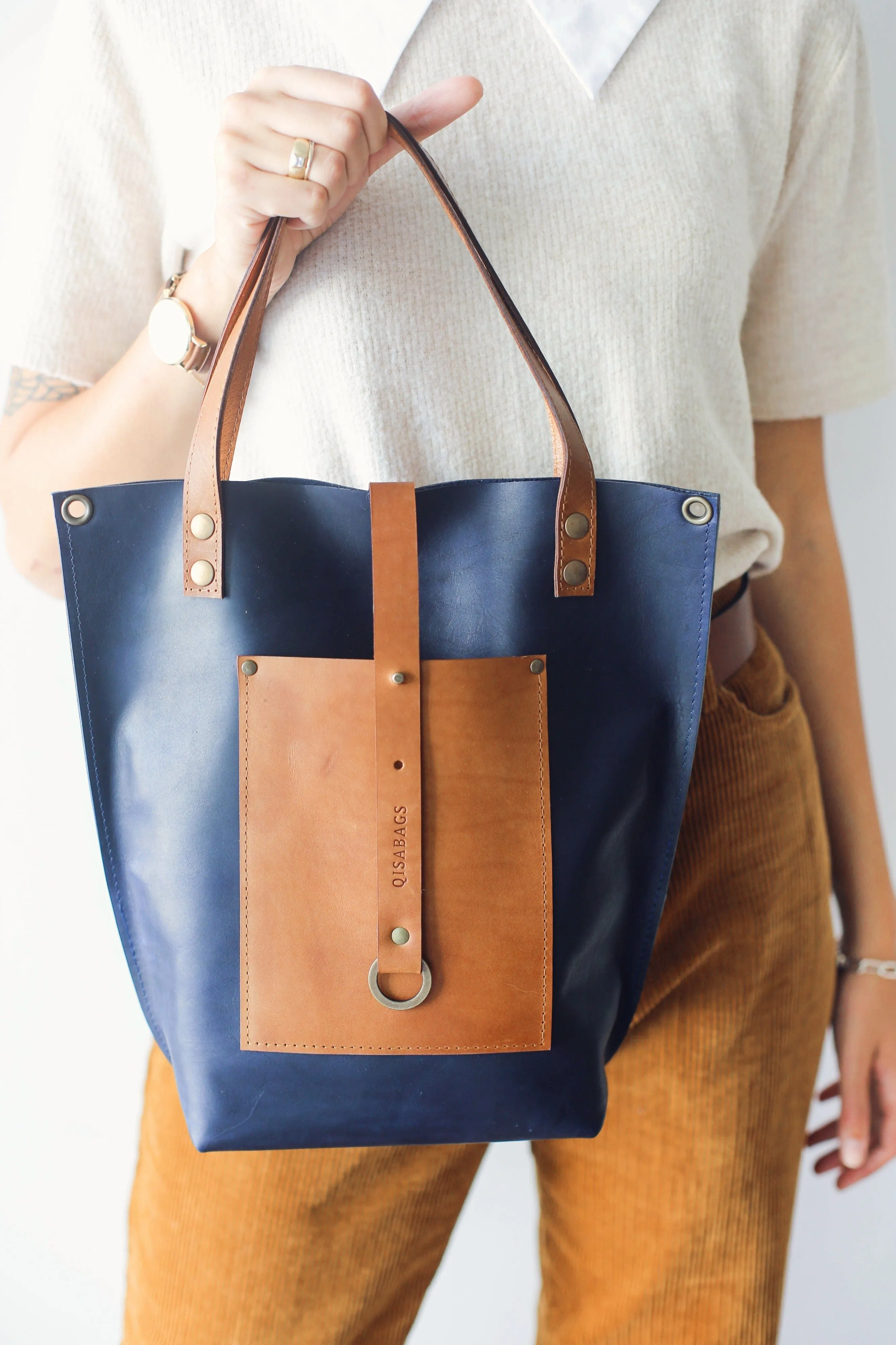 Blue w/Brown Leather tote