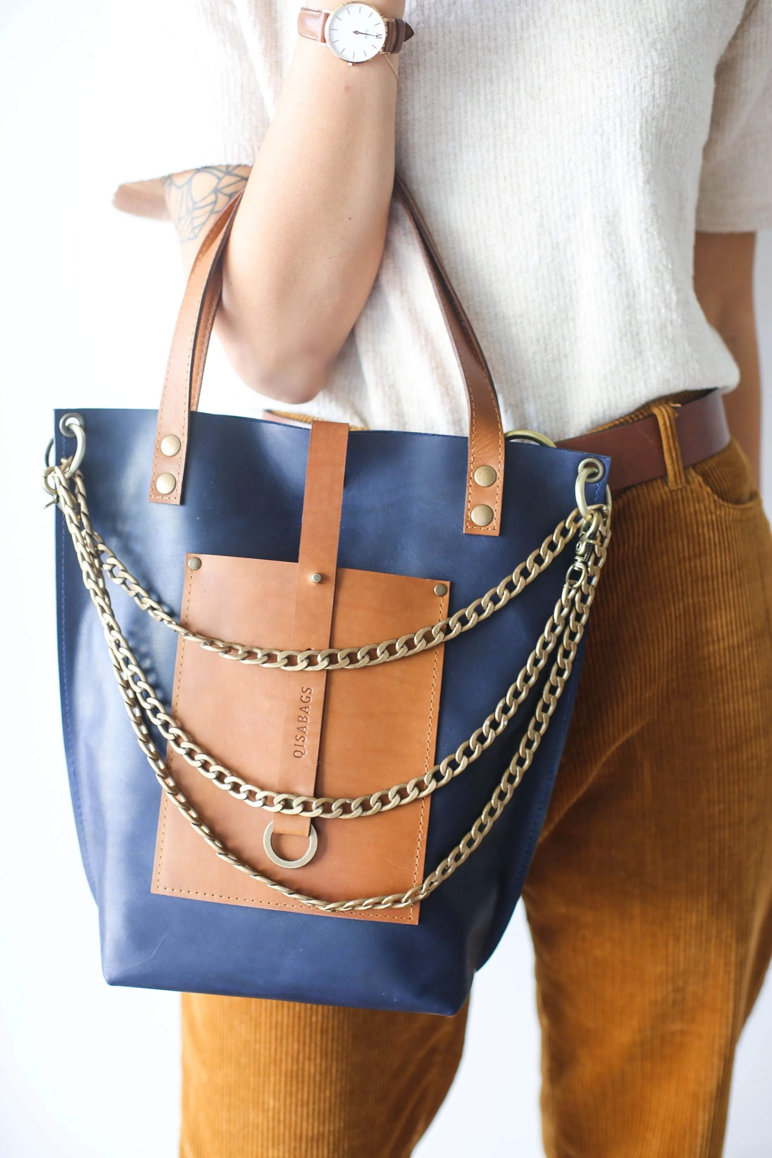 Blue w/Brown Leather tote