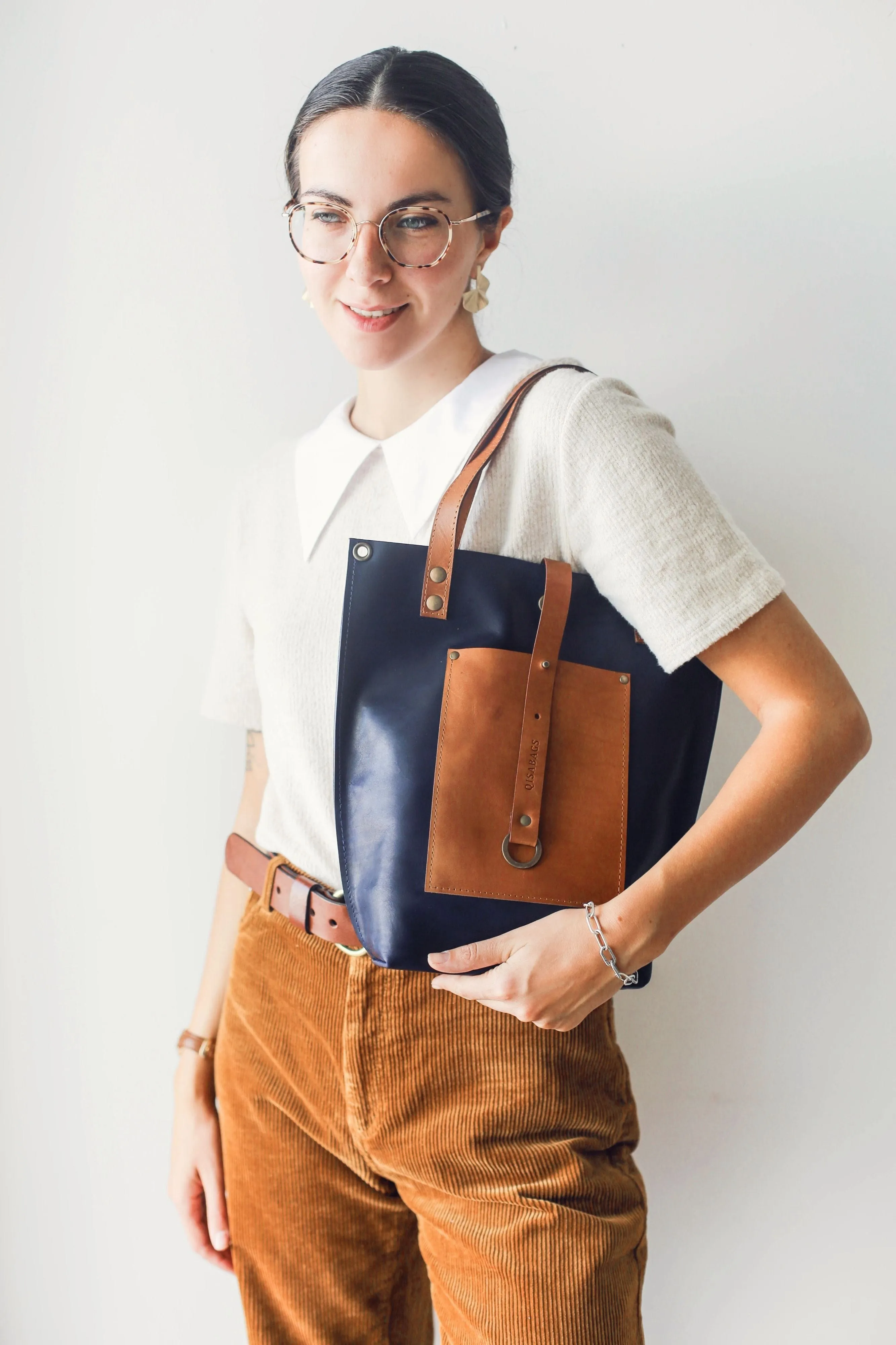 Blue w/Brown Leather tote