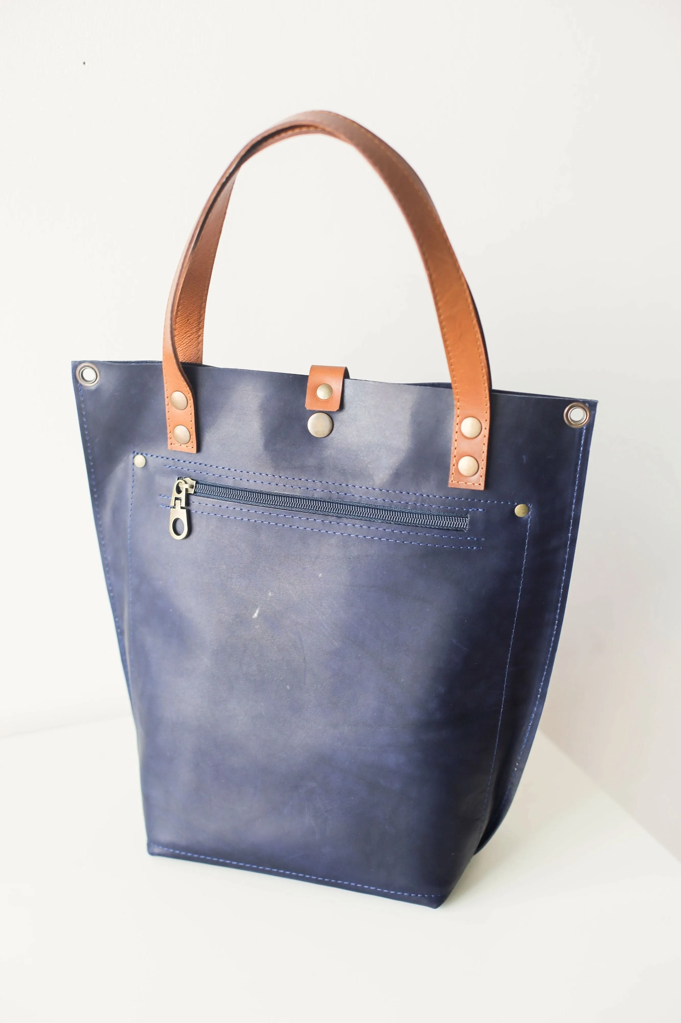 Blue w/Brown Leather tote