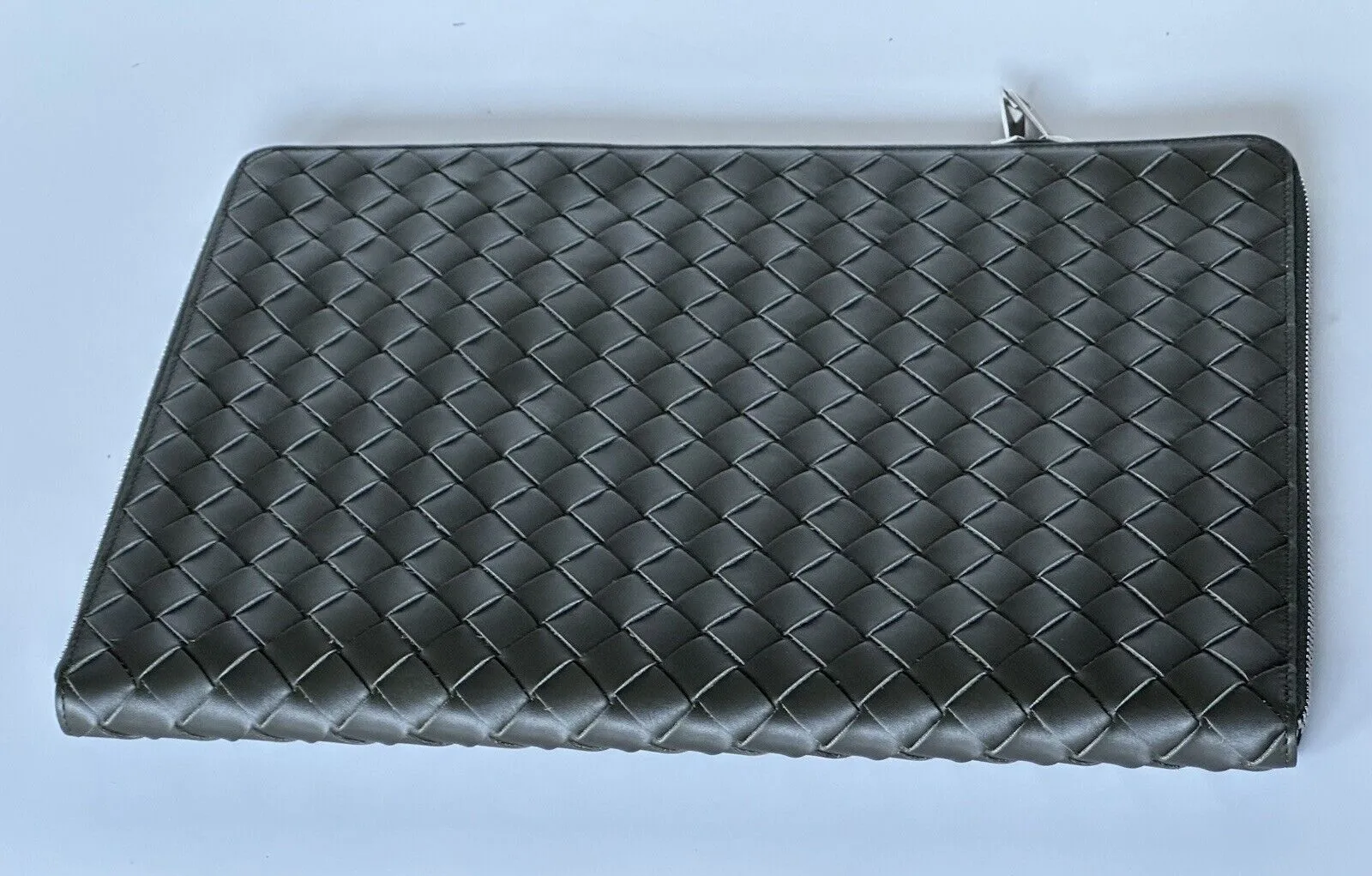 Bottega Veneta Intrecciato Calf Leather Document Case Silver 676591 NWT $1600