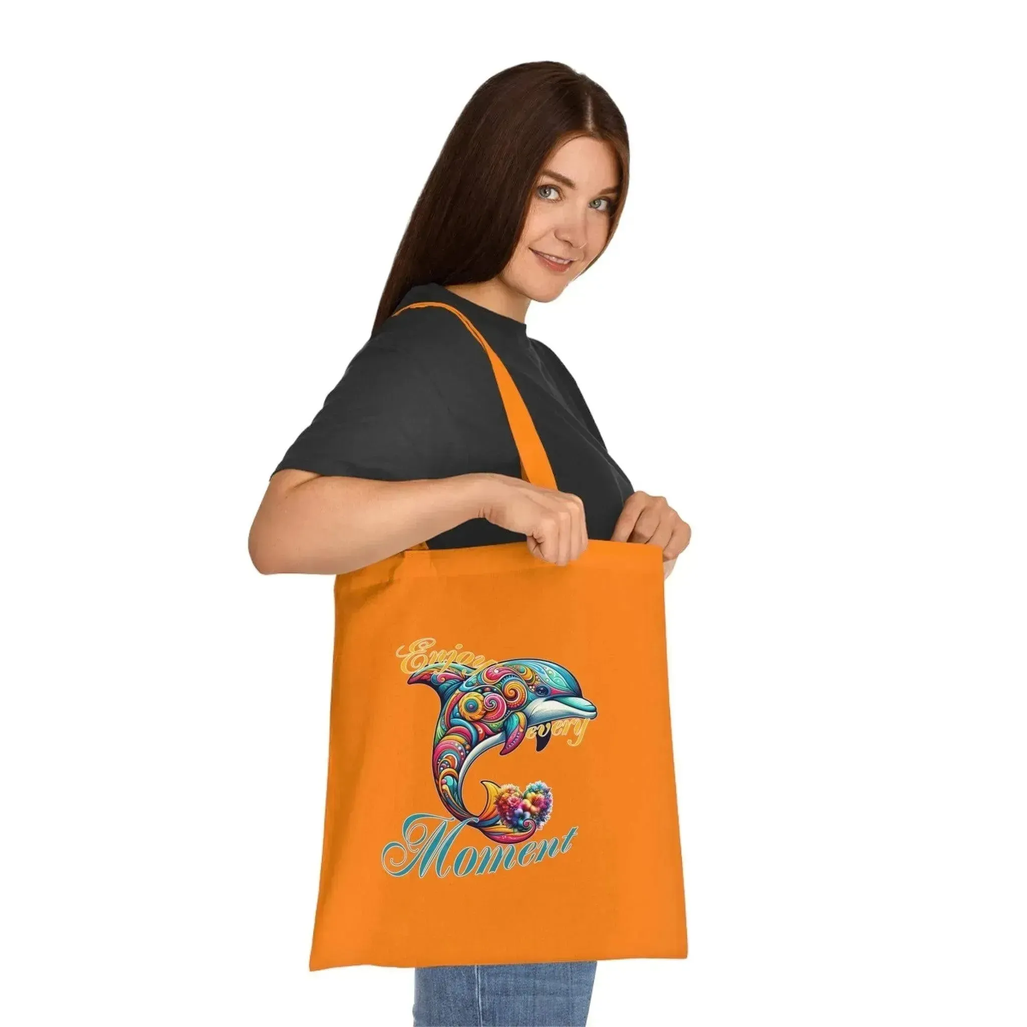 Colorful Flower Dolphin Loving Cotton Tote Bag