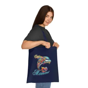 Colorful Flower Dolphin Loving Cotton Tote Bag