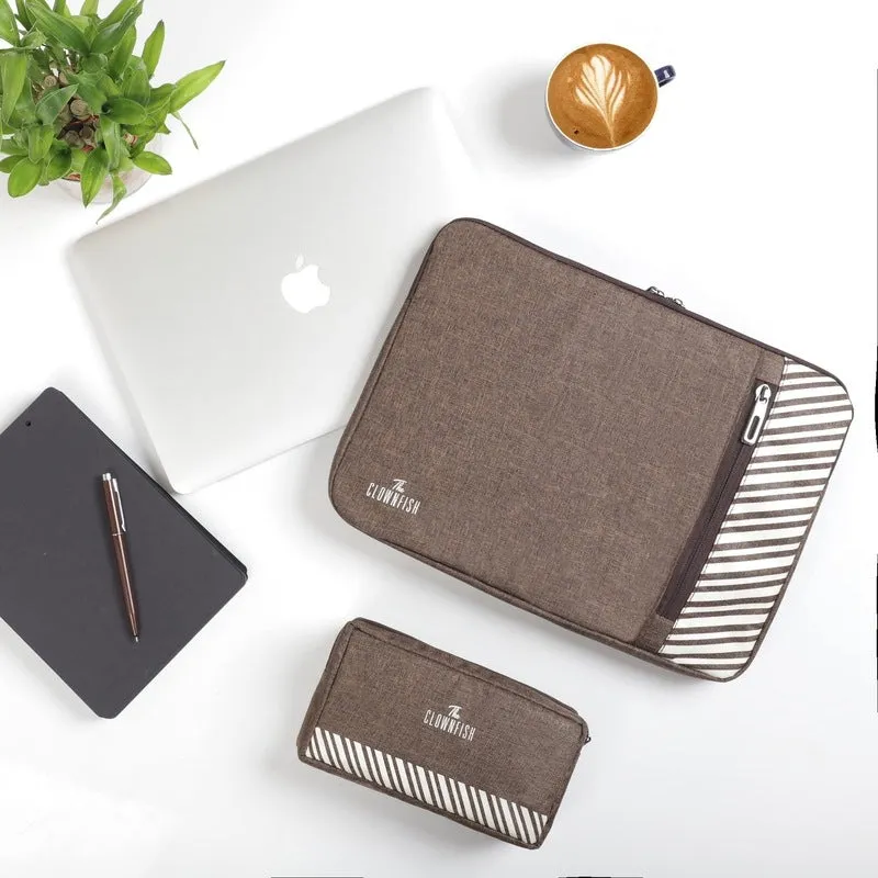 Combo: Polyester Laptop Sleeve & Multipurpose Pouch | 13 inch | Brown