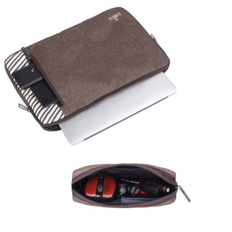 Combo: Polyester Laptop Sleeve & Multipurpose Pouch | 13 inch | Brown