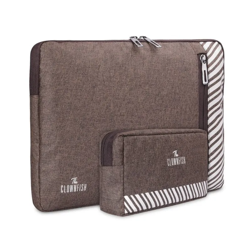 Combo: Polyester Laptop Sleeve & Multipurpose Pouch | 13 inch | Brown