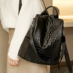 Crocodile Pattern Leather Backpack Fashion Travel Bag