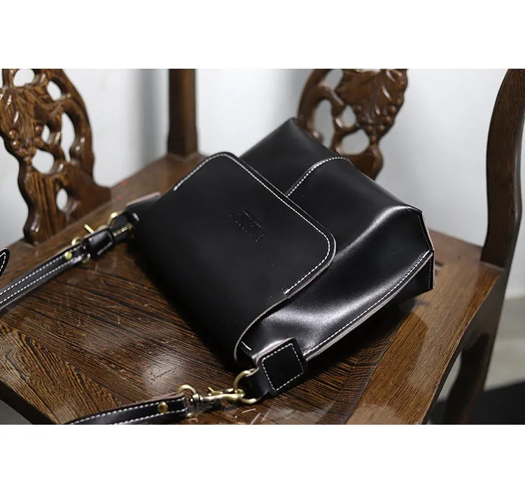 Cute Black LEATHER Side Bag Handmade WOMEN Black Crossbody BAG Phone Purse FOR WOMEN