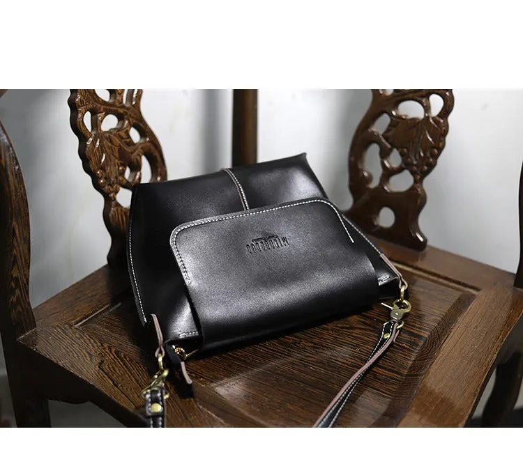 Cute Black LEATHER Side Bag Handmade WOMEN Black Crossbody BAG Phone Purse FOR WOMEN