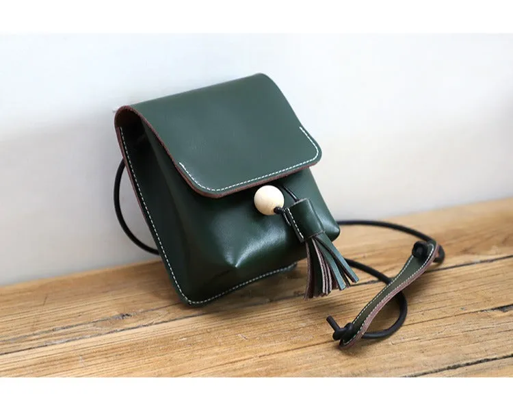 Cute Green LEATHER Small Side Bag Handmade WOMEN Phone Crossbody BAG Purse FOR WOMEN