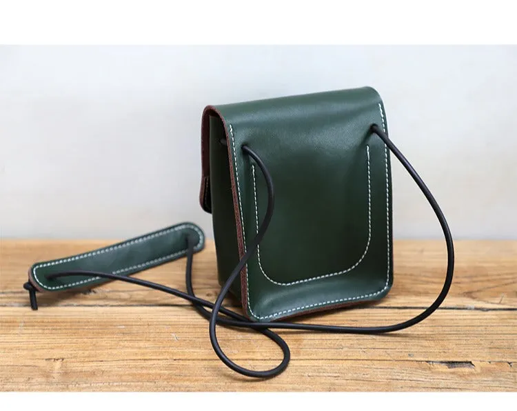 Cute Green LEATHER Small Side Bag Handmade WOMEN Phone Crossbody BAG Purse FOR WOMEN