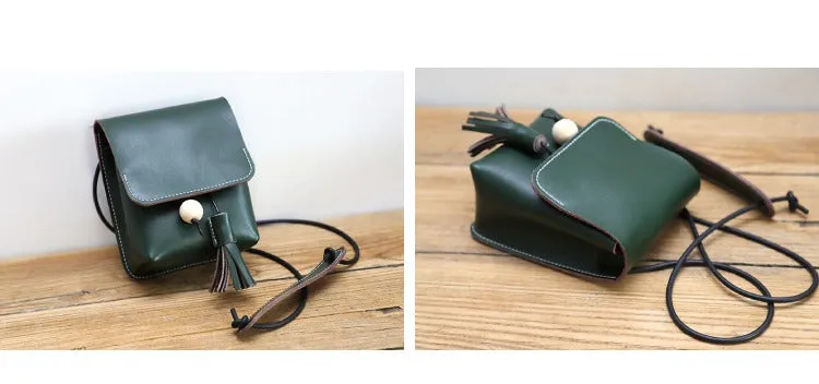 Cute Green LEATHER Small Side Bag Handmade WOMEN Phone Crossbody BAG Purse FOR WOMEN