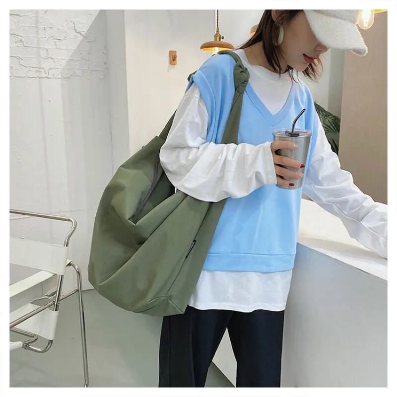 Darianrojas New Canvas Totes Bags Women Casual Wild Ladies Handbags Solid Color Shoulder Women Bag Simple Female Messenger Bag