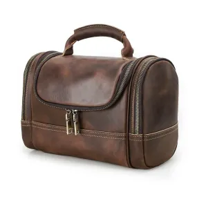 Dazzlo Men's Leather Toiletry Bag - Brown - 11"