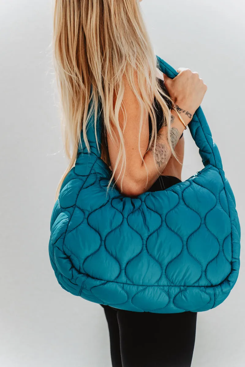 Deep Teal Quilted Hobo Tote Bag