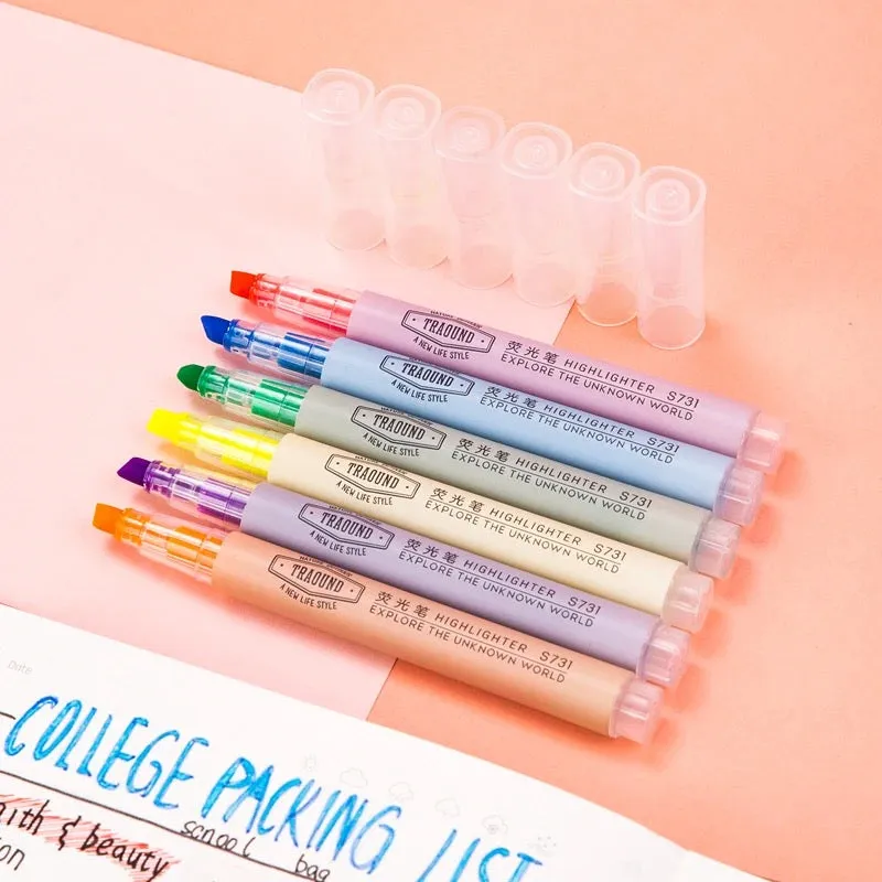 Deli Highlighter 6Pcs/Bag 6 Colors Cute Pen Mark Pen