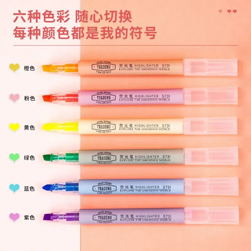 Deli Highlighter 6Pcs/Bag 6 Colors Cute Pen Mark Pen